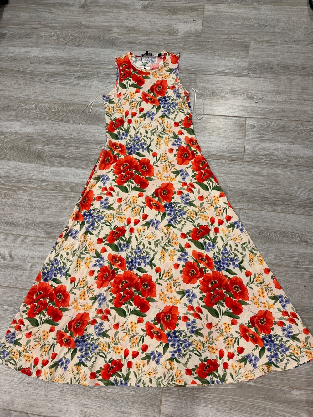 New Ted Baker Cream Maxi Dress with Red Floral Print size S